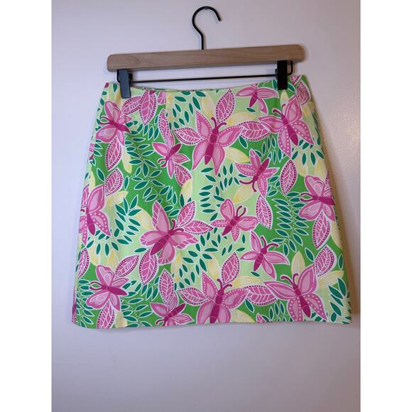 VTG Lilly Pulitzer Summer Fling Pink Green Butterfly Lined Mini Skirt Resort 4 - Picture 1 of 5